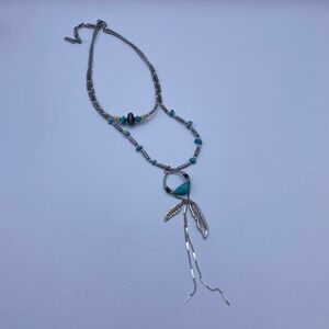 Cowgirl Confetti Womens Layered Necklace Silver Turquoise Feather Boho Western